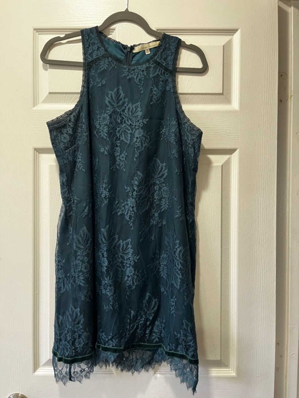 Lovers + Friends Teal/Dark Green Floral Lace Sleeveless Dress